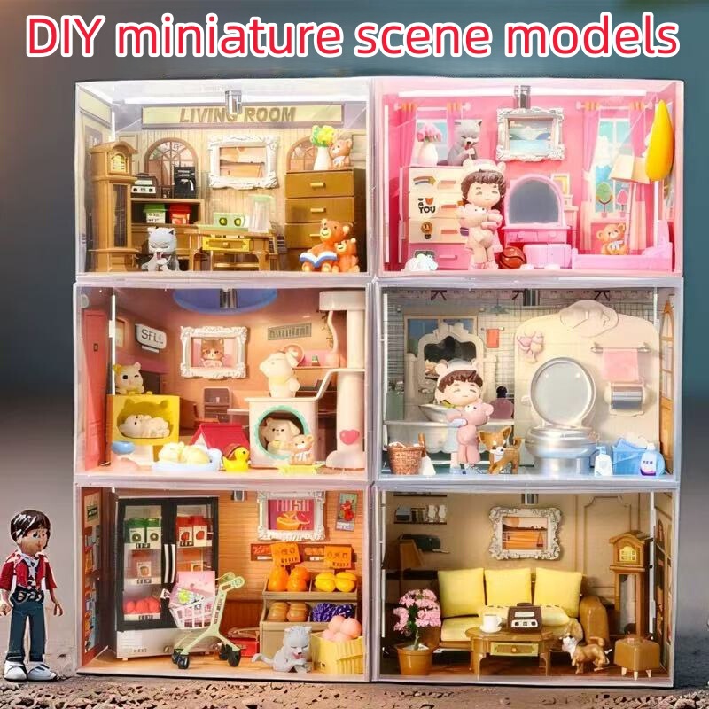 Lighting Miniature Scene Handmade DIY Cabin Assembled House Coffee House Small Bedroom Model Birthday Gift for Men and Women