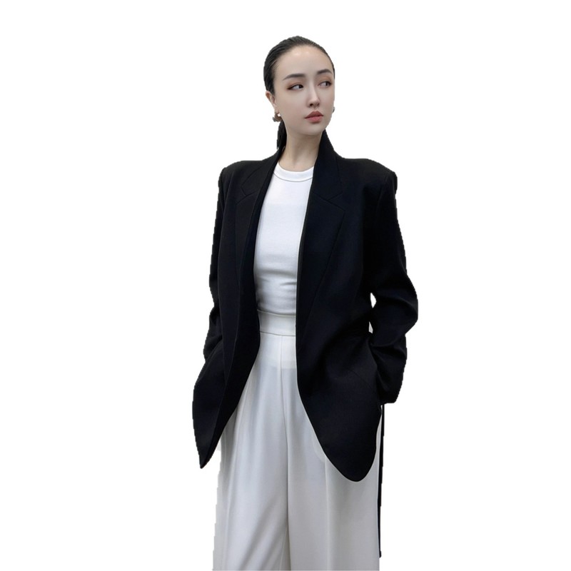 篙端气质垫肩西装外套中长款2025秋季新款时尚收腰显瘦西服不退换|undefined
