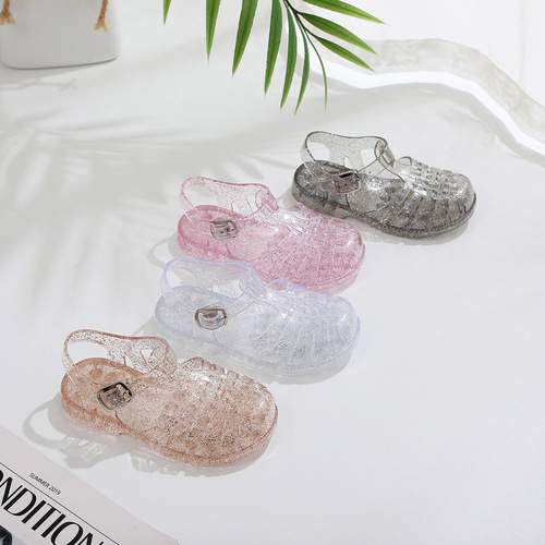 Children's Summer Outdoor Water Crystal Bird's Nest Shoes with Holes Breathable Baby Hole Shoes with Buckle for Middle and Large Girls