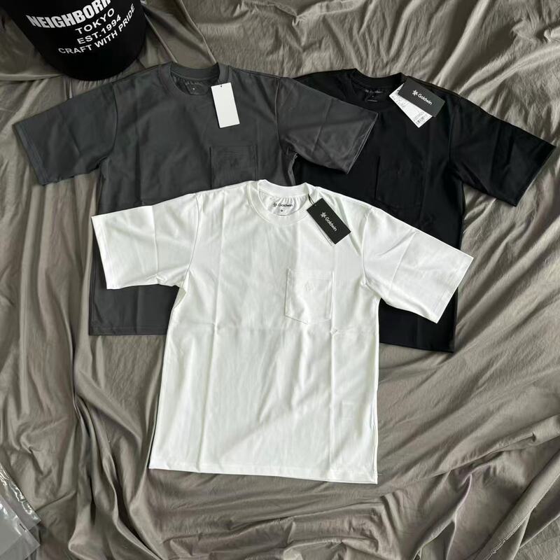Japanese-Style Trendy Basic Embroidered Logo Pocket Short-Sleeve T-Shirt Gw Base Shirt Loose Fit Unisex