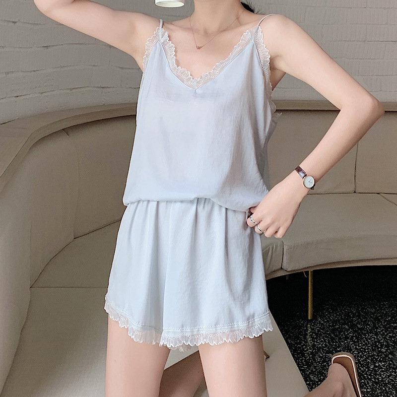 Women's Summer Loungewear Set with Shorts and Camisole, Two-Piece Sexy Loose Pajamas, Ice Silk Thin Style, Trendy and Pure Desire