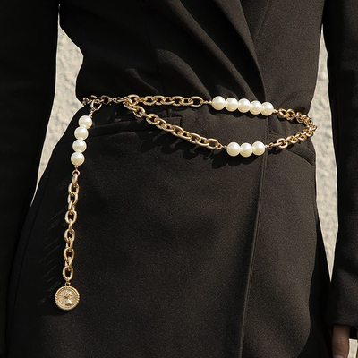 Fashion jewelry Wiwpar pearl waist chain chain belt navel coin pendant chain chain, waist chain body