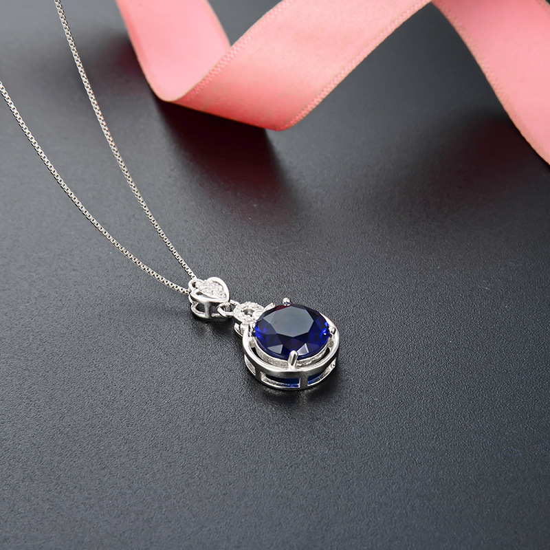 Elegante de las mujeres accesorios de joyería Corea del Sur dongdaemun s925 plata azul diamante collar colgante redondo ZIRCON colgante