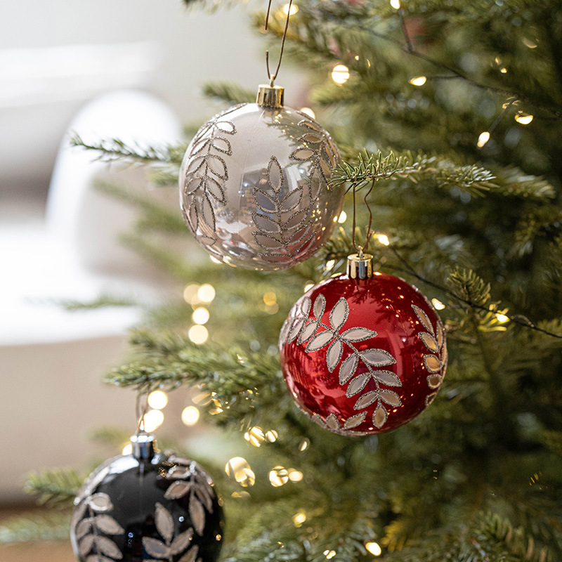 クロスボーダー新品8cm箱入りクリスマスボール彩色ボール吊りボールクリスマスツリー装飾ストラップ手作り珠光柳葉ボール|undefined