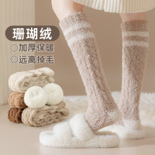 珊瑚绒小腿袜子女款秋冬季加厚保暖睡眠袜长筒袜居家高筒地板袜