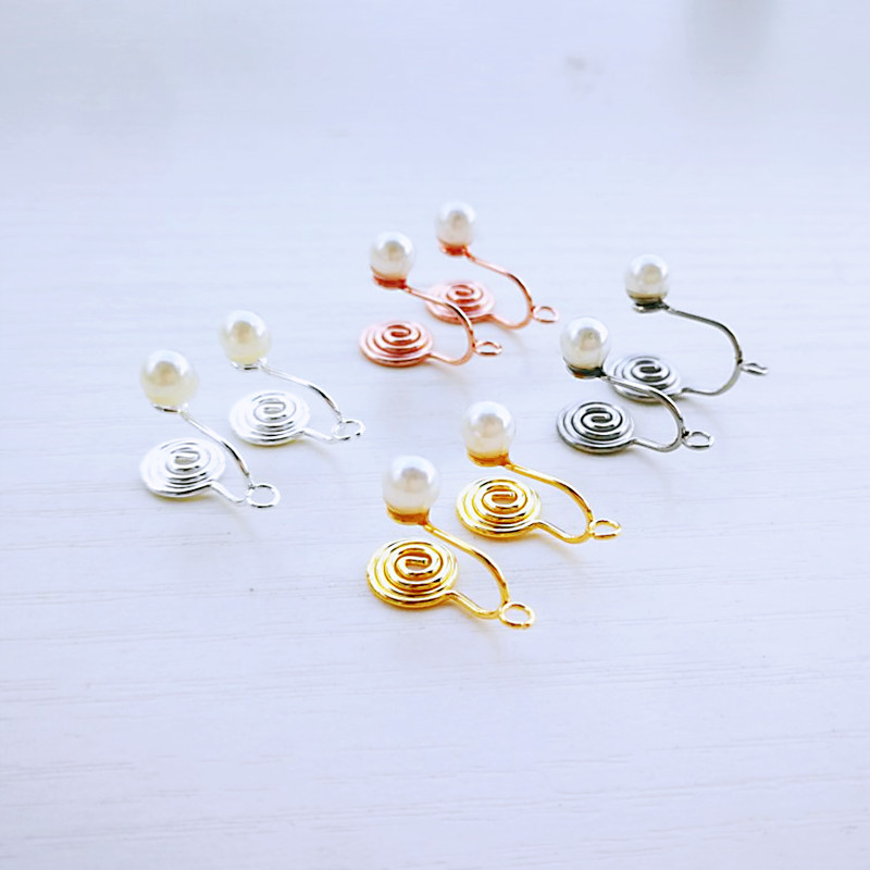 316 Stainless Steel Inlaid with 5mm Beads Mosquito Coil Ear Clip Converter Non-Pierced Earring Clip U-Shaped with Hanging Loop