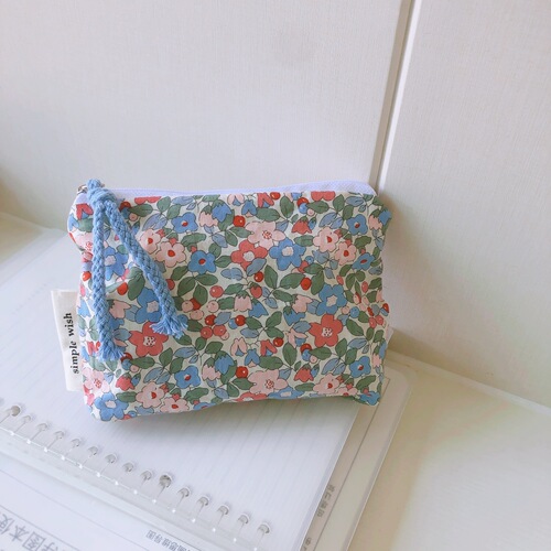 [Sushi Cloth Bag] Korean Floral Mini Cotton Coin Bag Headphones Lipstick Storage Bag Menstrual Bag Card Holder