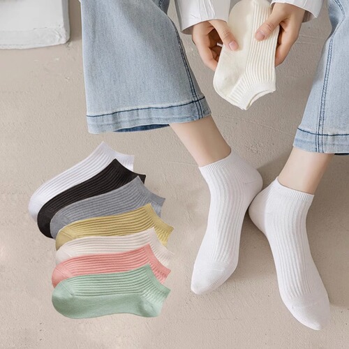 White socks, women's solid color socks, summer thin women's shallow boat socks, Japanese style spring and autumn women's socks, girls' trendy socks