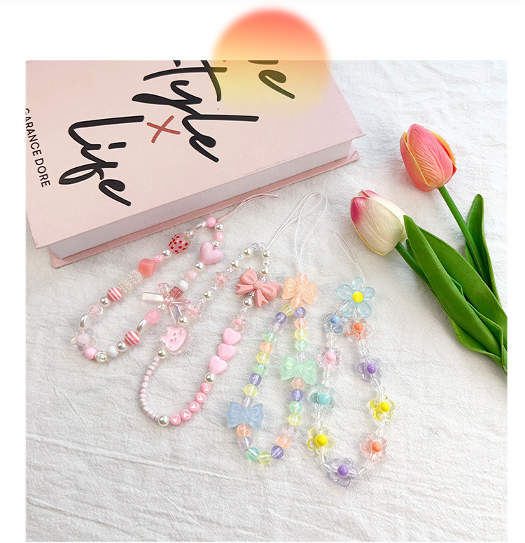 15g Weight Mobile Phone Chain Classification 1 Piece Quantity Resin Material Star, Bear, Flower Pattern Beaded Design Cute Style Cute Star Bear Flower Resin Beaded Mobile Phone Chain 1