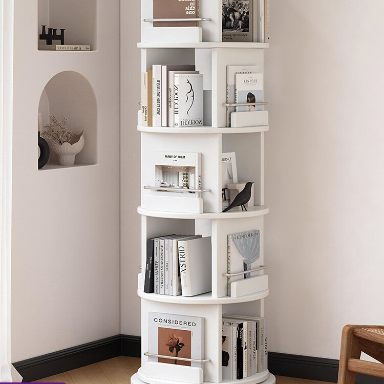 Rotating Bookshelf Floor-Standing Storage Rack Living Room Storage Children's Picture Book Rack Family Reading Area Display Bookcase Storage Cabinet
