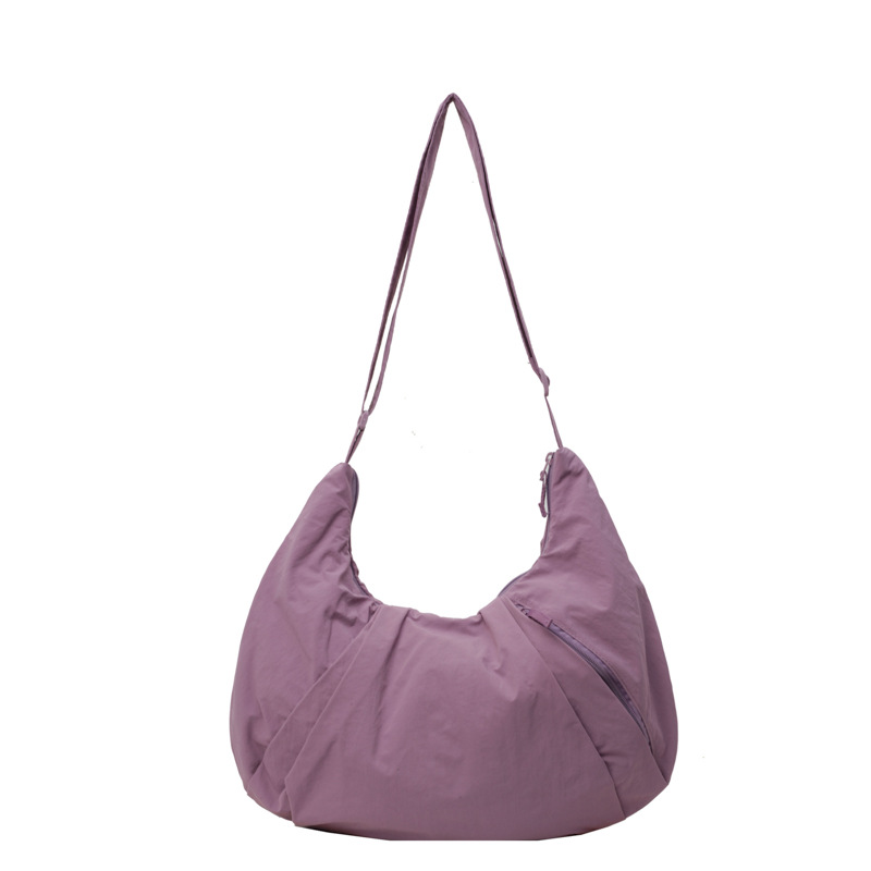 Japanese Style Pleated Crossbody Bag For Women, Large Capacity Solid Color Nylon Dumpling Bag, Commuter Shoulder Bag For Students - Thumbnail 5