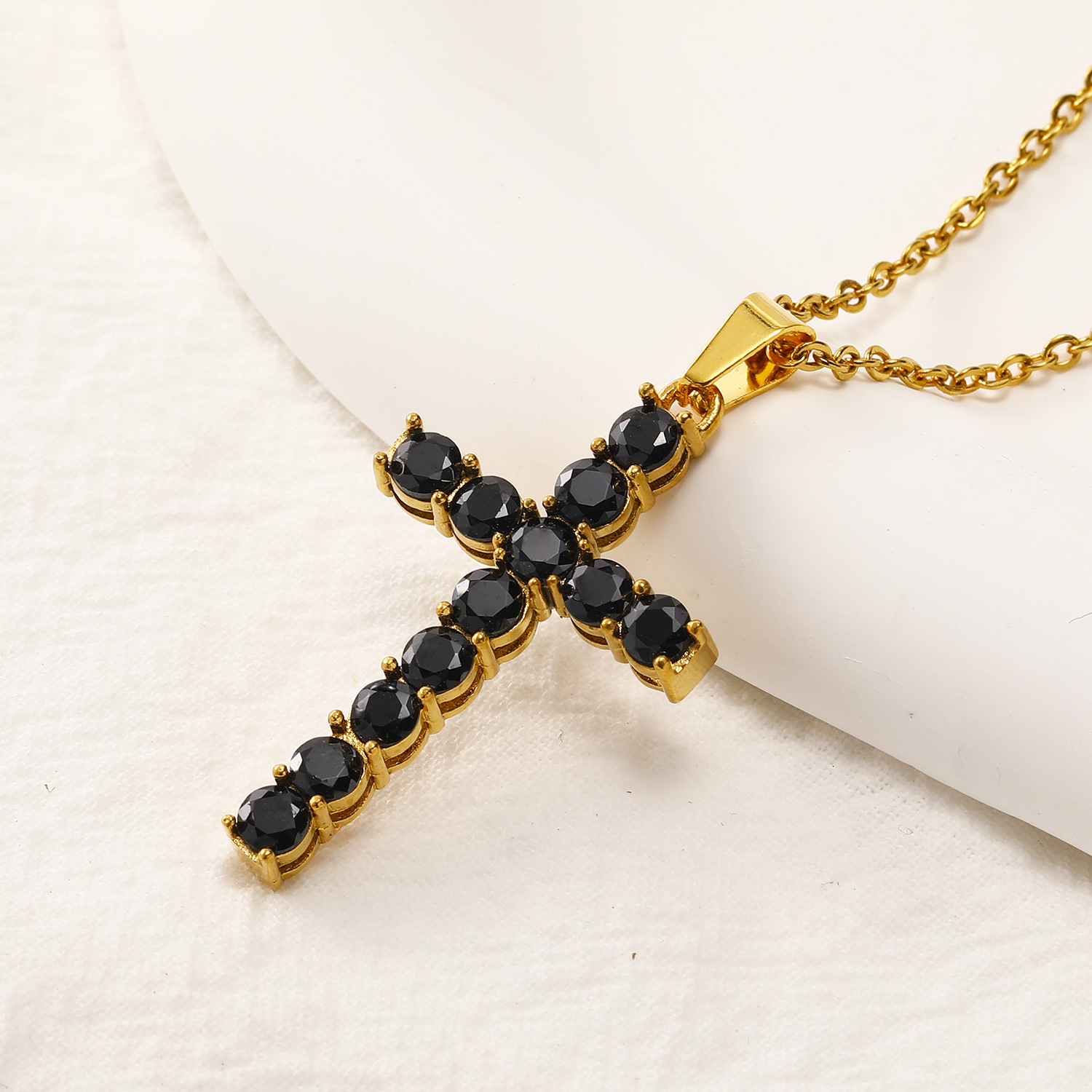 Χάλυβα Τιτανίου Κομψός Σταυρός Ηλεκτροπλασιασμός Ινλεί Ρηνανόστινο Κολιέ Κρεμαστής display picture 22