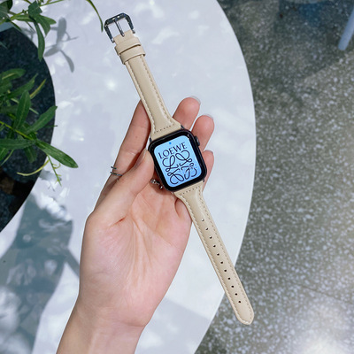 Correa de cuero de generación iwatch9876543 aplicable S10 cintura pequeña Apple Watch SE correa simple y delgada mujer