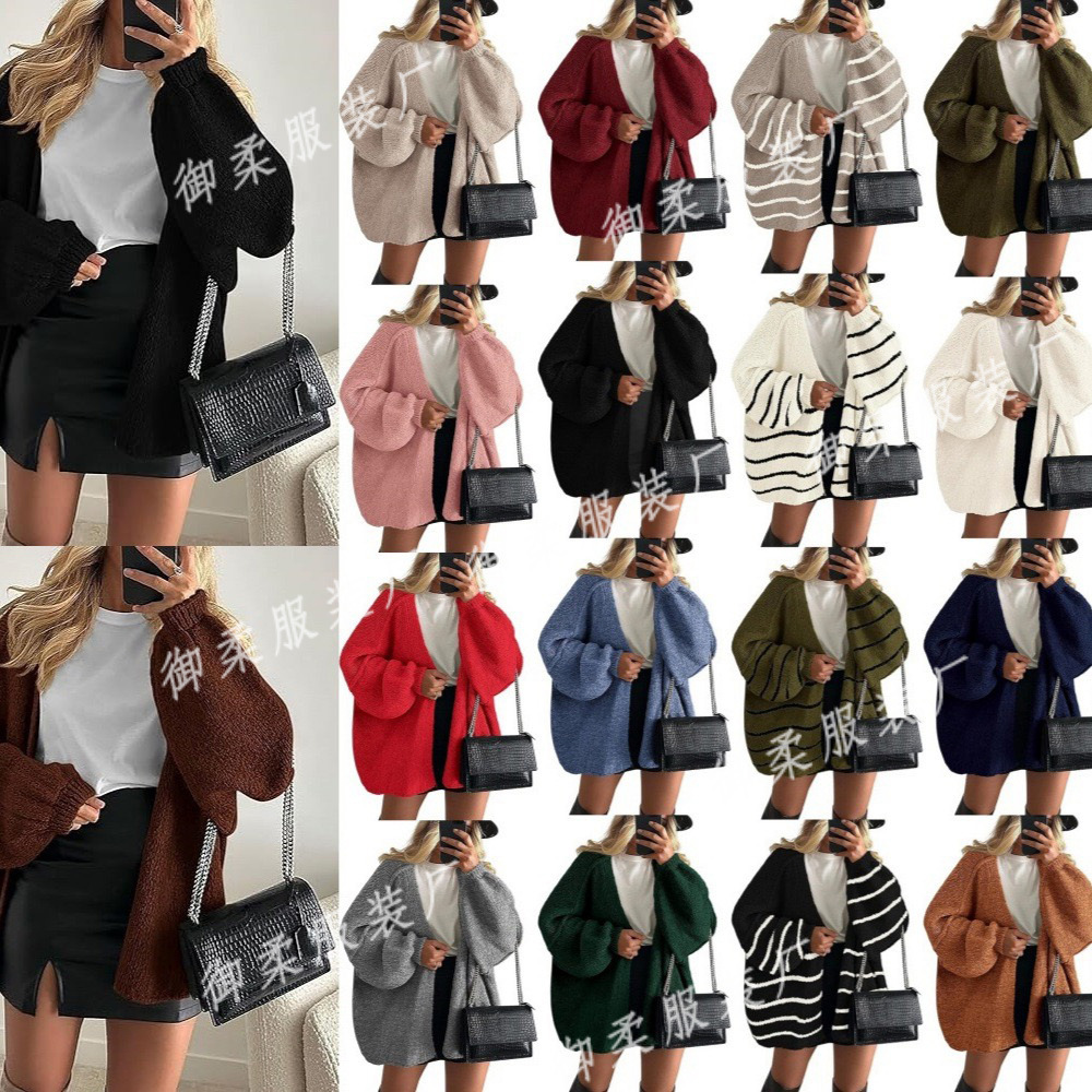 2025 Autumn and Winter New Cross-Border Commuter Women's Knitted Tops European and American Casual Sweater Jackets Hot Selling Loose Cardigans
