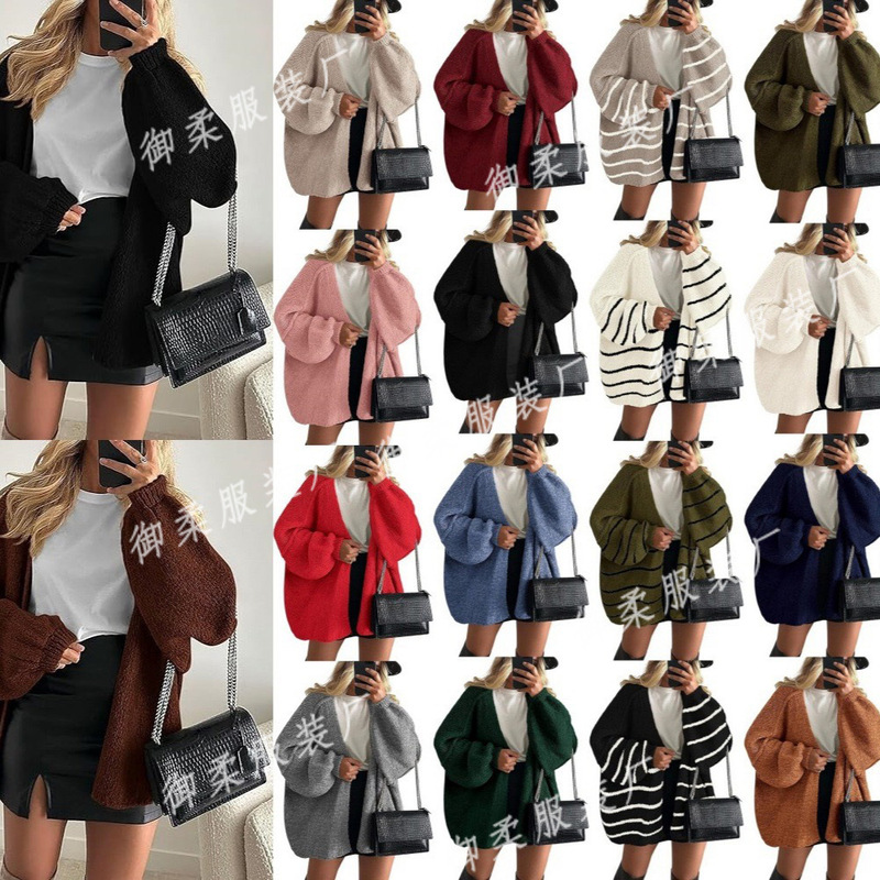 2025 Autumn and Winter New Cross-Border Commuter Women's Knitted Tops European and American Casual Sweater Jackets Hot Selling Loose Cardigans