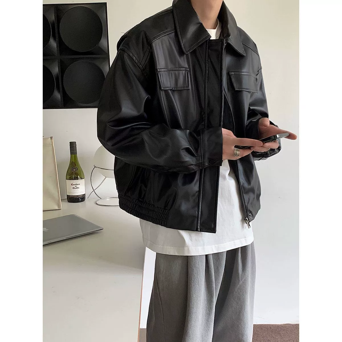 Ретро-осенняя сексуальная полиуретановая куртка, американский стиль, oversize