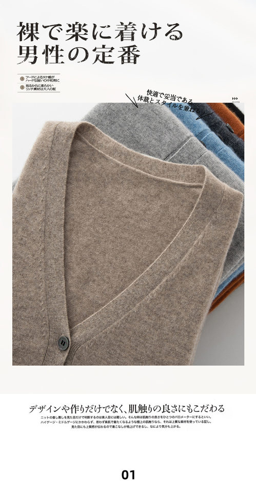 Áo cardigan len nam cổ V dài tay dáng rộng phong cách công sở — Gạo nhung thô, Màu camel, Màu camel vàng, Màu caramel chi tiết 1