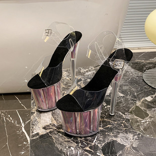 20cm high heels nightclub hate sky high waterproof platform sandals thin heel women's shoes steel tube dance shoes fashion sequined wedding shoes