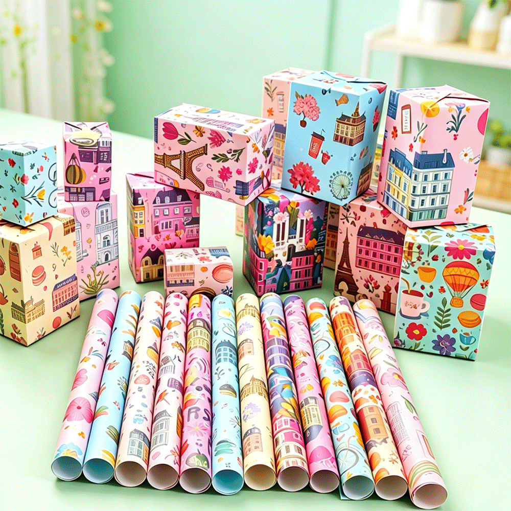 Cuento de hadas francés papel de embalaje de París Torre Eiffel elemento macaron sistema encantador adecuado para el embalaje de regalos de vacaciones image 3