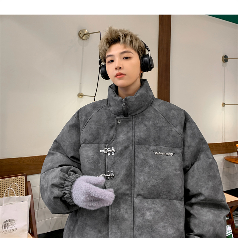 Leather Cotton-padded Jacket Men's Winter Metal Aircraft Buckle American Cotton-padded Jacket Thickened Warm Loose Bread Clothes Cotton_voghion.com