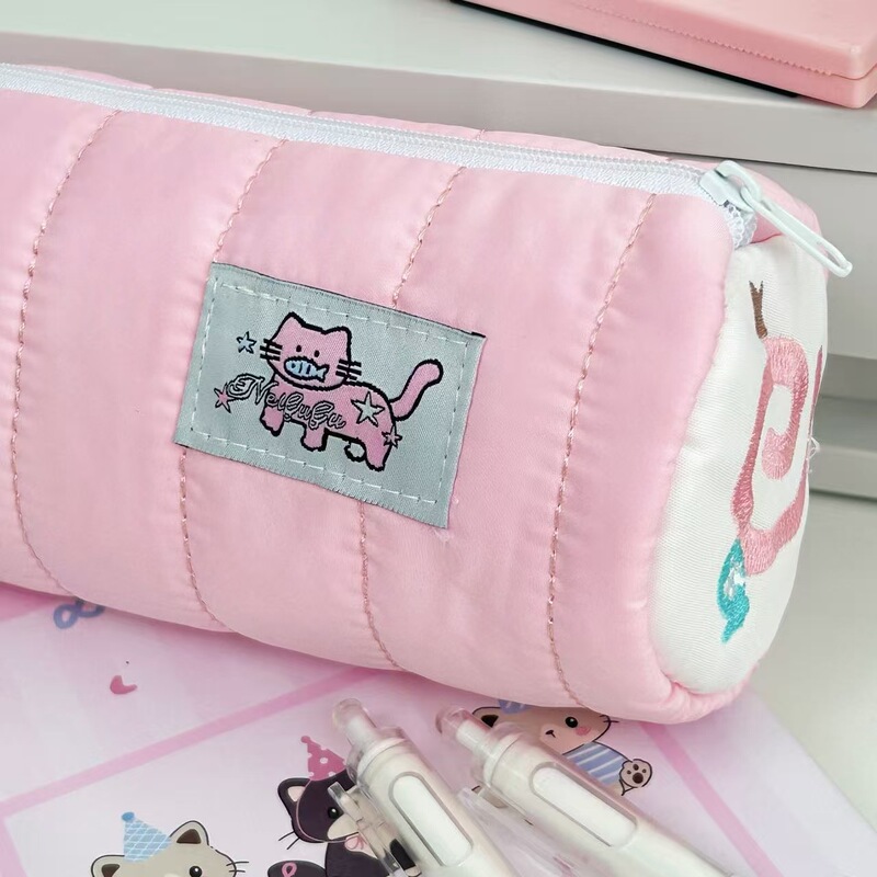 清新鱼板面粉猫猫笔袋ins少女心可爱收纳袋学生大容量简约文具包|undefined