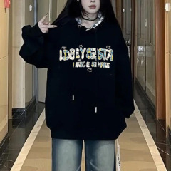 美式2025连帽卫衣外套女秋冬季加绒加厚小个子韩系慵懒风宽松上衣