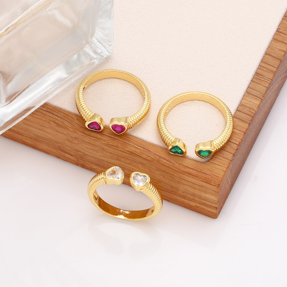 Sweet Heart Shape Copper Open Ring Plating Inlay Zircon Copper Rings