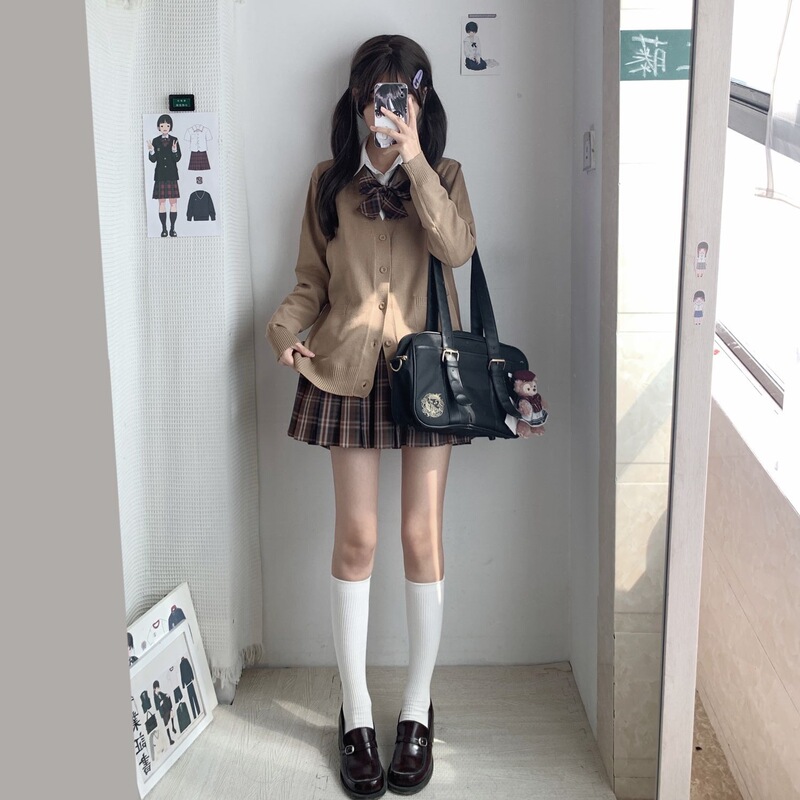 Konglizimu Original Jk Plaid Skirt Sweater Shirt Cardigan Set College Style Autumn Jk Uniform Layered Three-Piece Set Konglizimu Original Jk Plaid Skirt Sweater Shirt Cardigan Set College Style Autumn Jk Uniform Layered Three-Piece Set