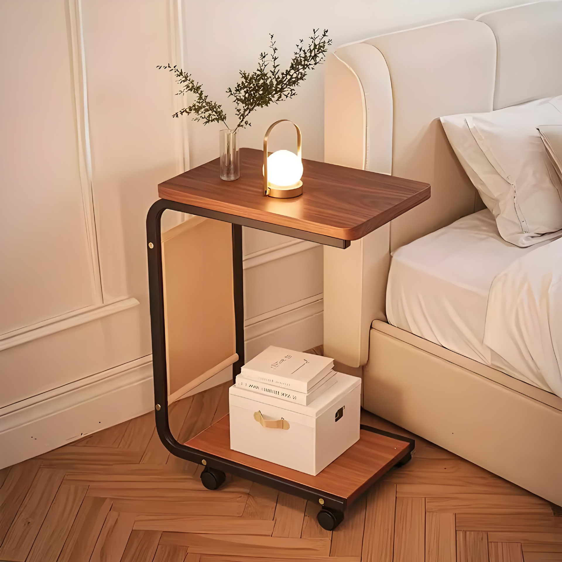 Salón de estar móvil mesilla de té sofá mesilla de lado de la cama esquina móvil dormitorio almacenar mesilla de cabecera