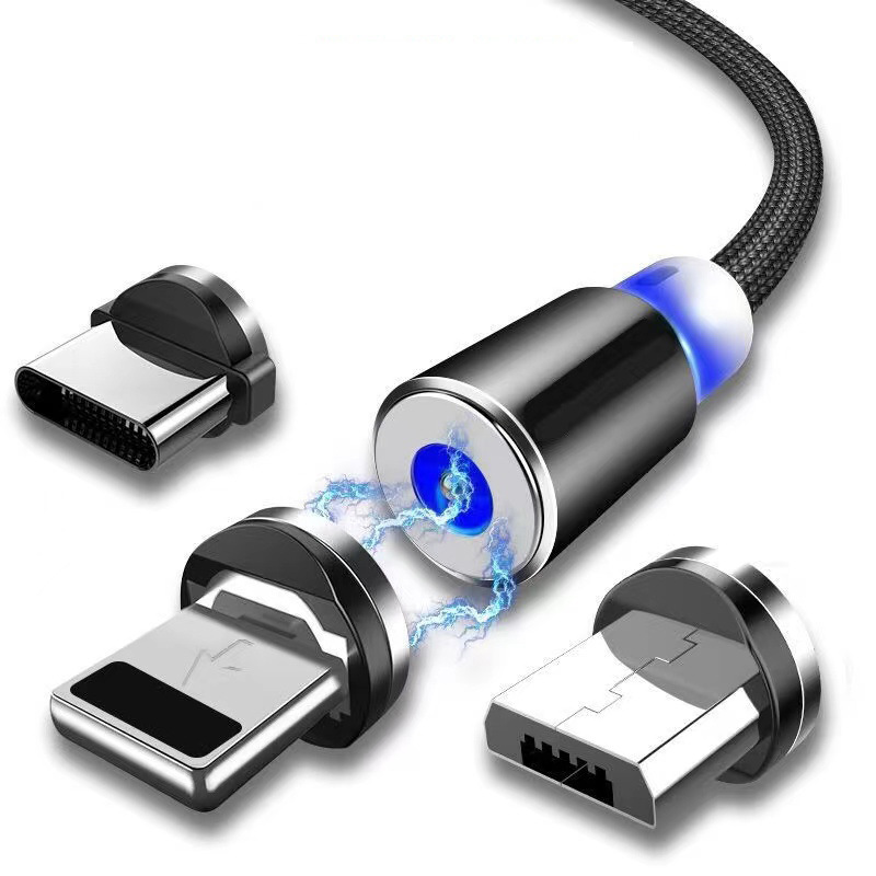 三合一円頭漁網編組磁気吸引データ線華為type-c平果携帯電話充電線快充適用|undefined