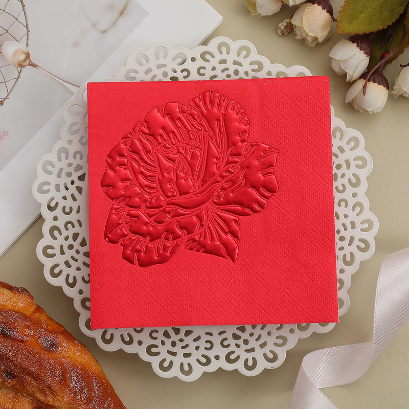 Hot Stamping Stereo Embossed Napkin Rose Series Square Paper Restaurant Hotel Party Special Printed Cross-Border Napkin