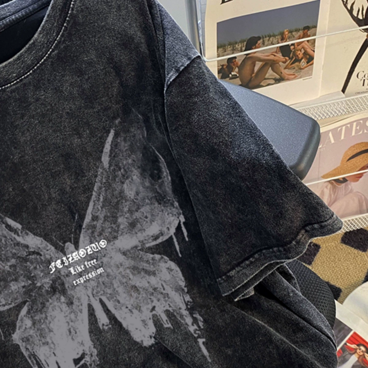 Футболка унисекс из хлопка, плюс-сайз свободного кроя с коротким рукавом — washed black (M–3XL)
