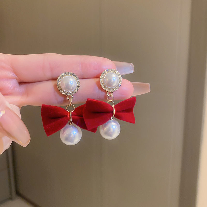 Aguja de plata, arco de circón, pendientes geométricos de perlas, pendientes de diseño de temperamento de nicho, pendientes de lujo ligero, pendientes de alta gama, mujeres