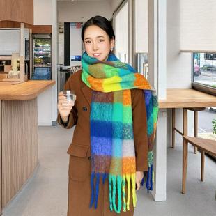 Rainbow Scarf, Autumn and Winter Sweet Long Style, Couple Plaid Versatile Ac Same Style Shawl, Warm Neck Scarf, Trendy Color-Blocking