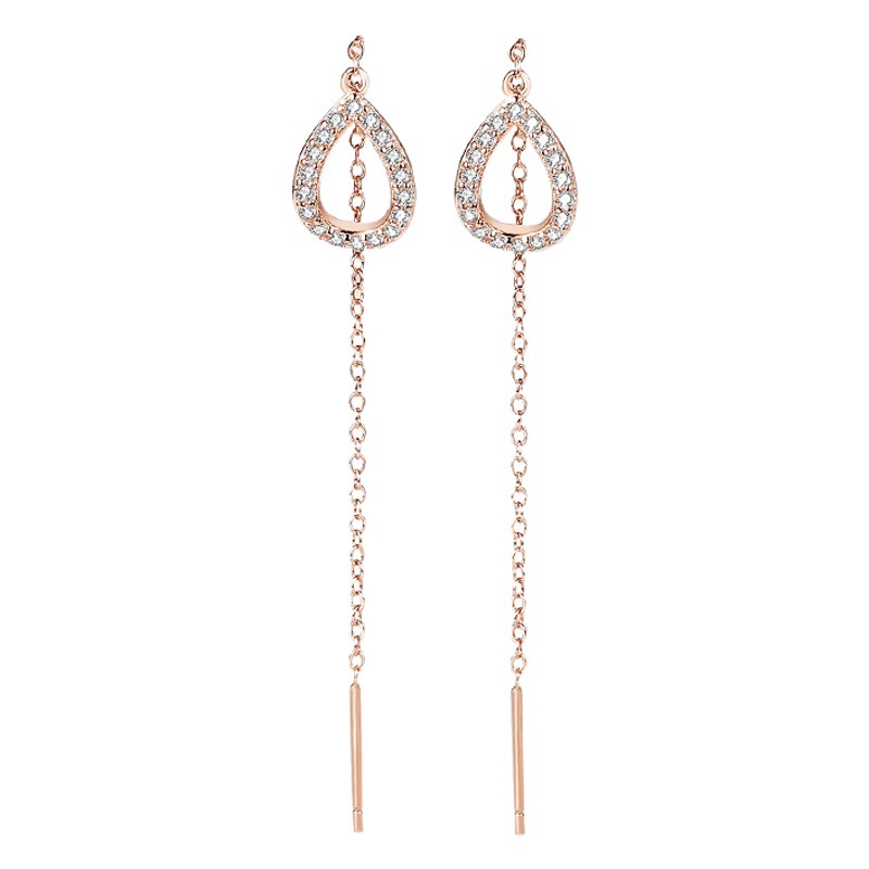 925 aguja de plata simple gota de agua borla larga línea de oreja temperamento femenino personalidad todo fósforo moda cara adelgazamiento pendientes