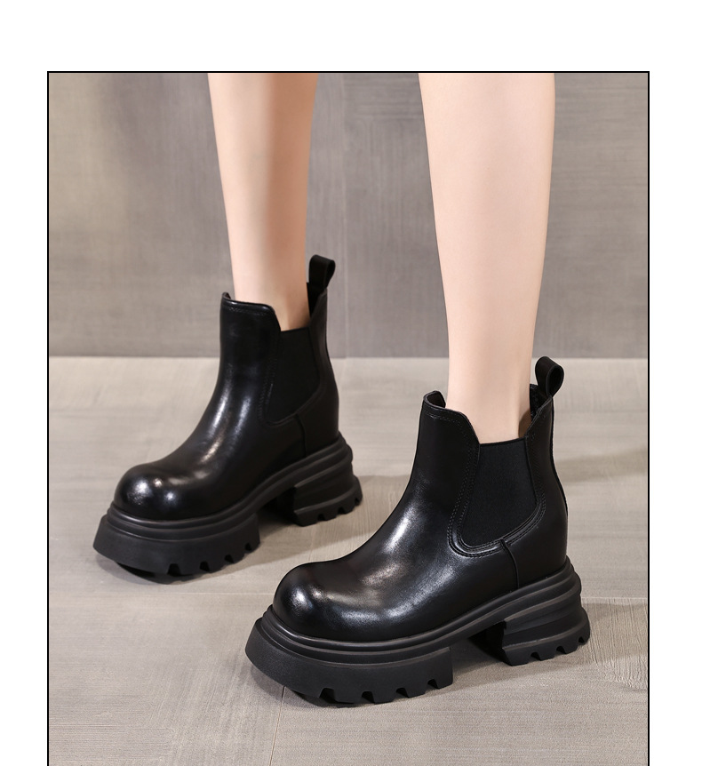 Boot nữ Chelsea cổ ngắn kiểu Anh đế dày tăng chiều cao — đen chi tiết 8