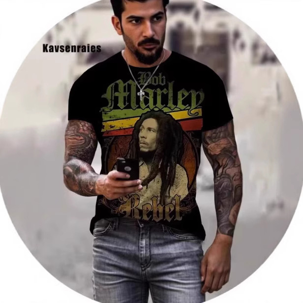 Summer Men's T-Shirt Cool Rock Bob Marley 3D Printed Round Neck Short Sleeve Street Hip Hop Shirt Short Sleeve American T-Shirt Summer Men's T-Shirt Cool Rock Bob Marley 3D Printed Round Neck Short Sleeve Street Hip Hop Shirt Short Sleeve American T-Shirt