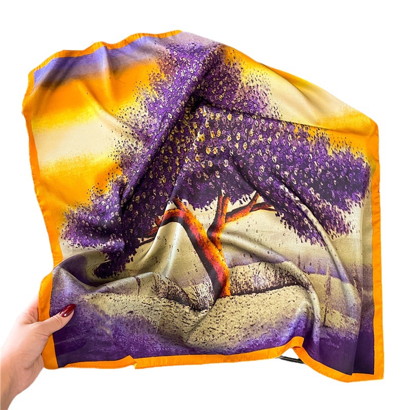 Paarse Boom 70 cm Twill Sjaal Mode en Temperament Vierkante Sjaal Dames Herfst en Winter Sjaal Nekband Patroon Licht_voghion.com