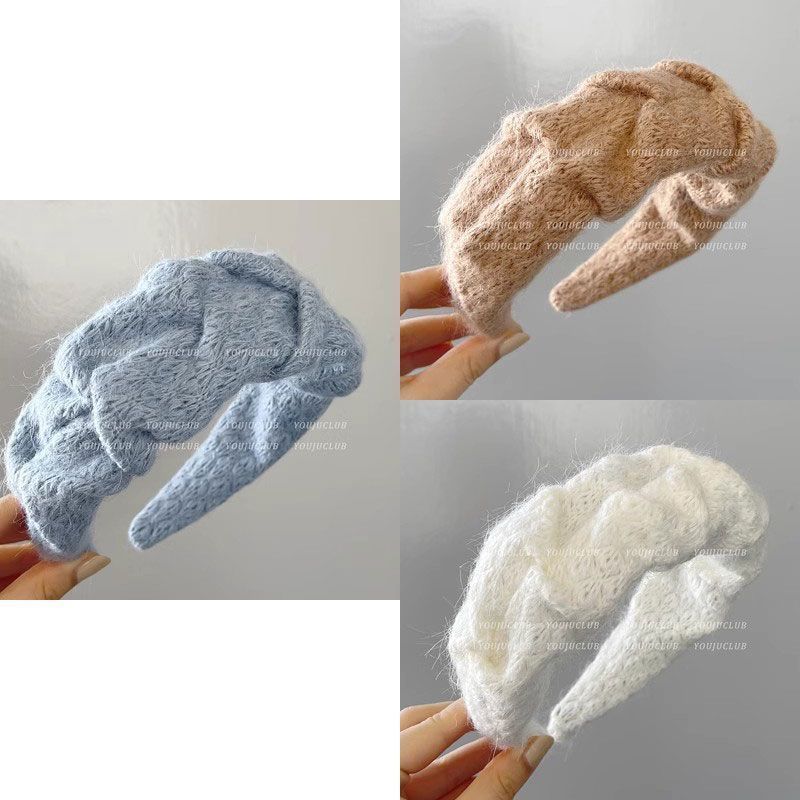 Hong Kong style retro headband - haze blue + milk tea + cream white