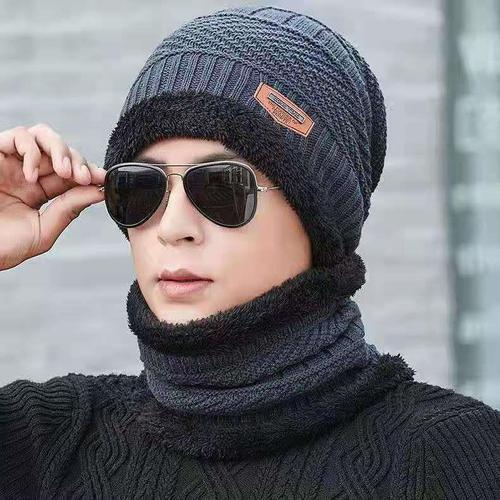 Winter Knitted Wool Hat with Fleece Lining and Thickening, Korean Style Trendy Warmth Insulation Cold Protection Cycling Hat for Men in Autumn and Winter