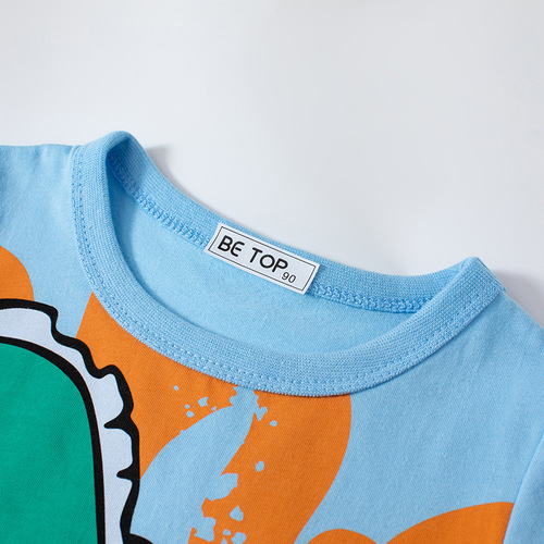 Children's cartoon shark t-shirt for boys, summer children's short-sleeved T-shirt, pure cotton, baby round neck top, drop shipping one piece.