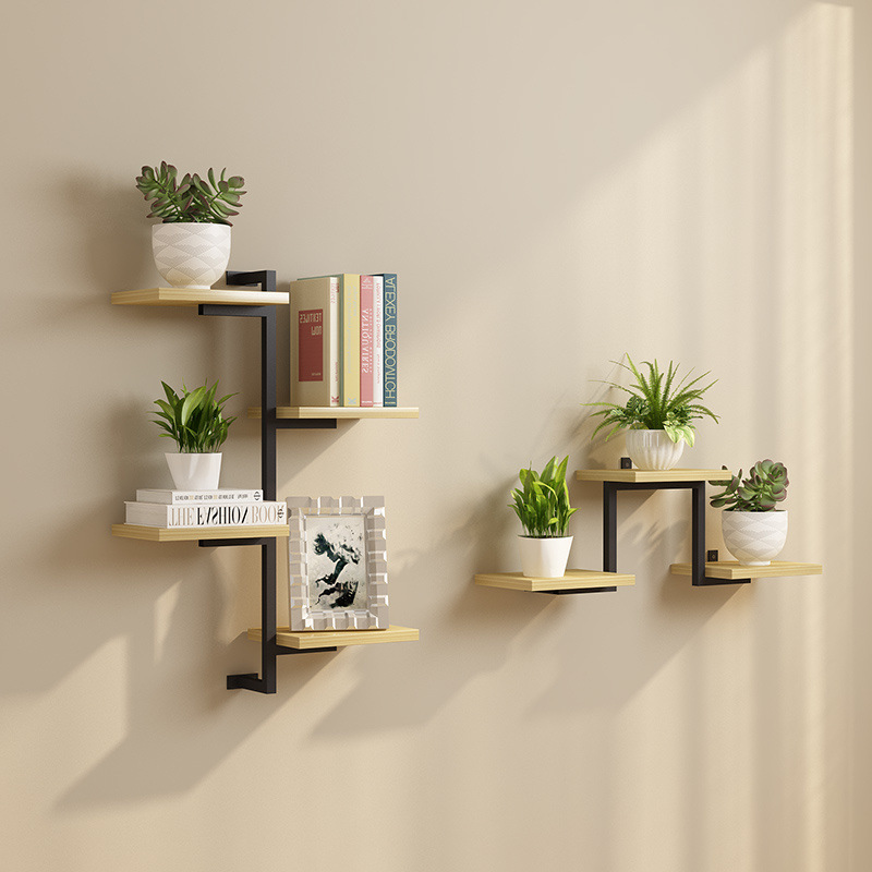 Estante de pared estante de flores decoración moderna simple partición de pared simple hierro forjado estante multicapa perforación