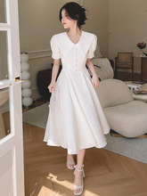 法式初恋白色大摆新娘领证裙子夏季女装新款收腰显瘦气质连衣裙女