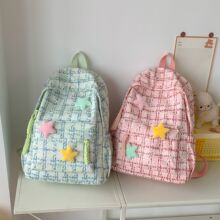 日系ins风文艺小清新格子书包 高中学生校园双肩包女灯芯绒背包女