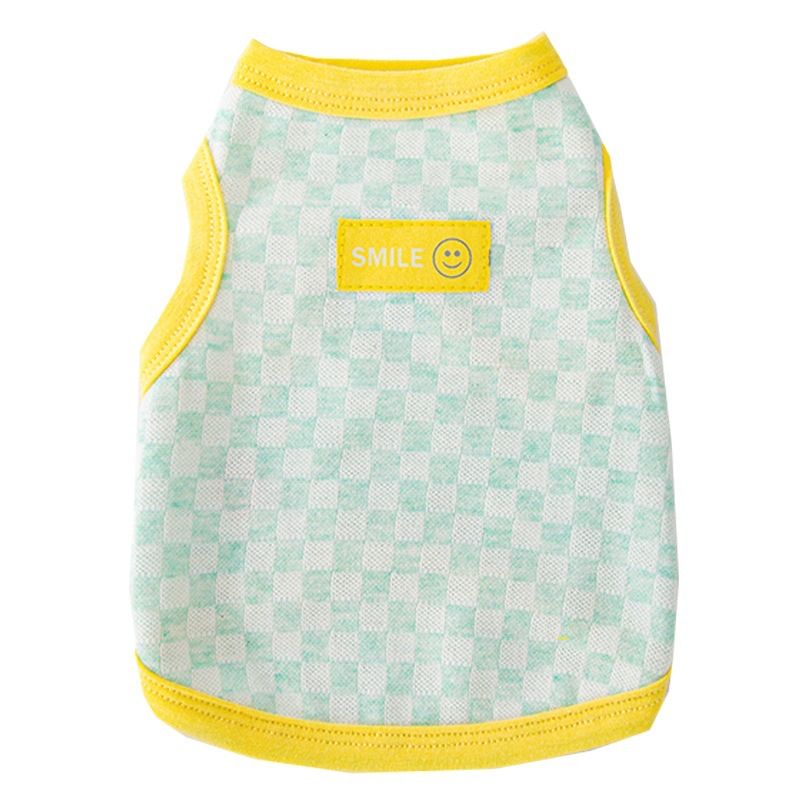 Primavera y verano Puppy Delgado transpirable contraste de color de tablero de chessboard Plaid chaleco gato Chaleco de dos patas ropa de peluche para mascotas