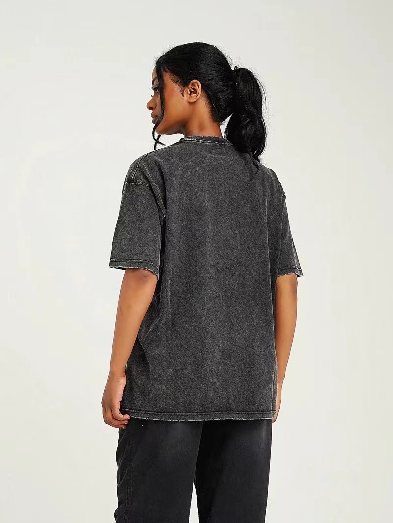 Lavar con agua para hacer viejos esqueleto impreso camiseta de manga corta hombre y mujer oversize casual manga de hombro en la parte superior esqueleto universal