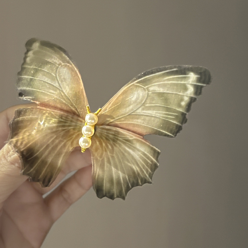 Hair Clip Hair Accessories Type Sweet Butterfly Cloth Pearl Hair Clip 2 Pieces