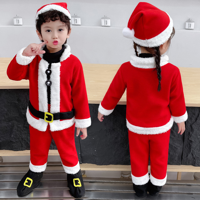 Navidad niños traje rojo niños y niñas nuevo rendimiento ropa infantil bebé foto ropa Santa Claus ropa