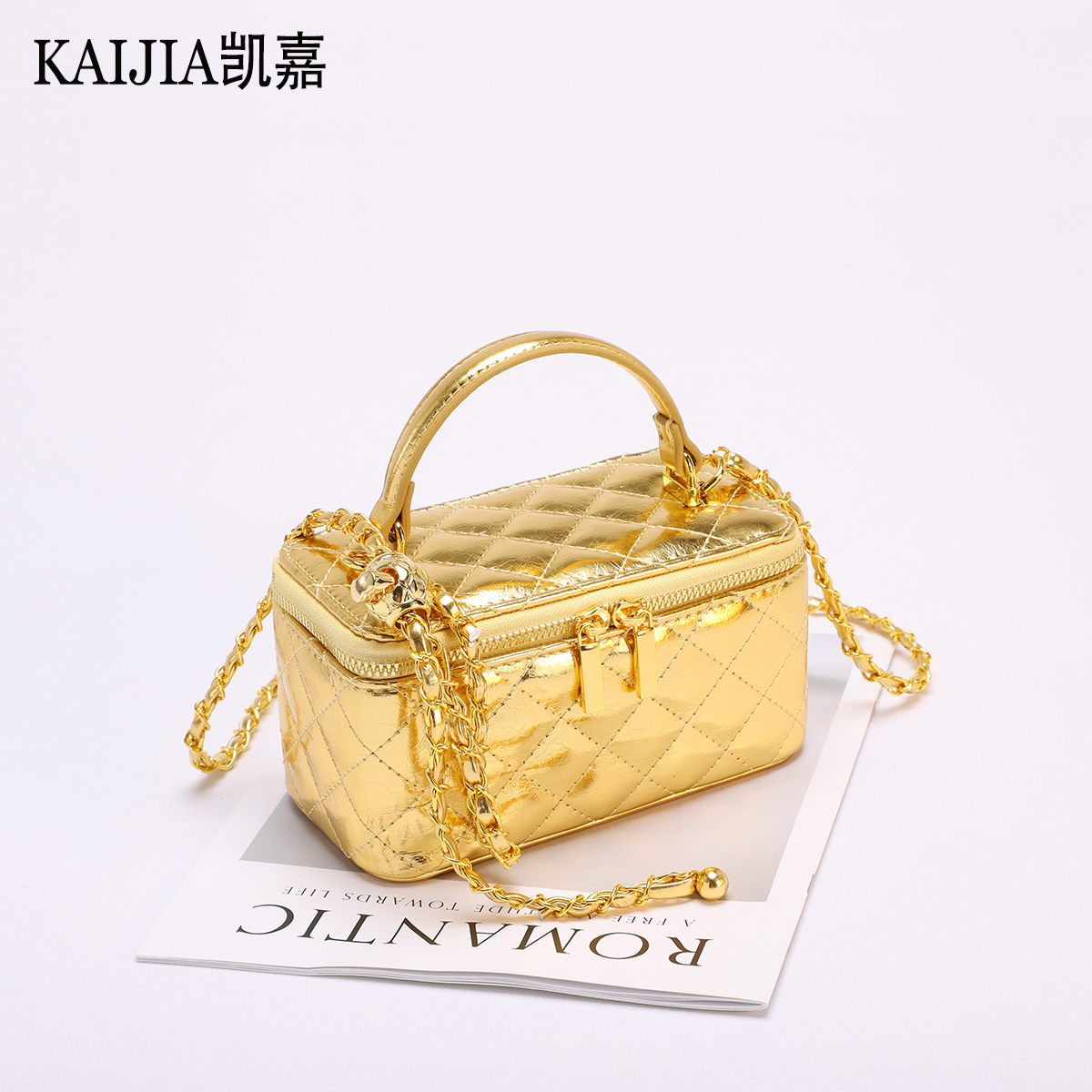 跨境包包女新款菱格链条包时尚绗缝绣线小香风盒子手提洋气斜挎包