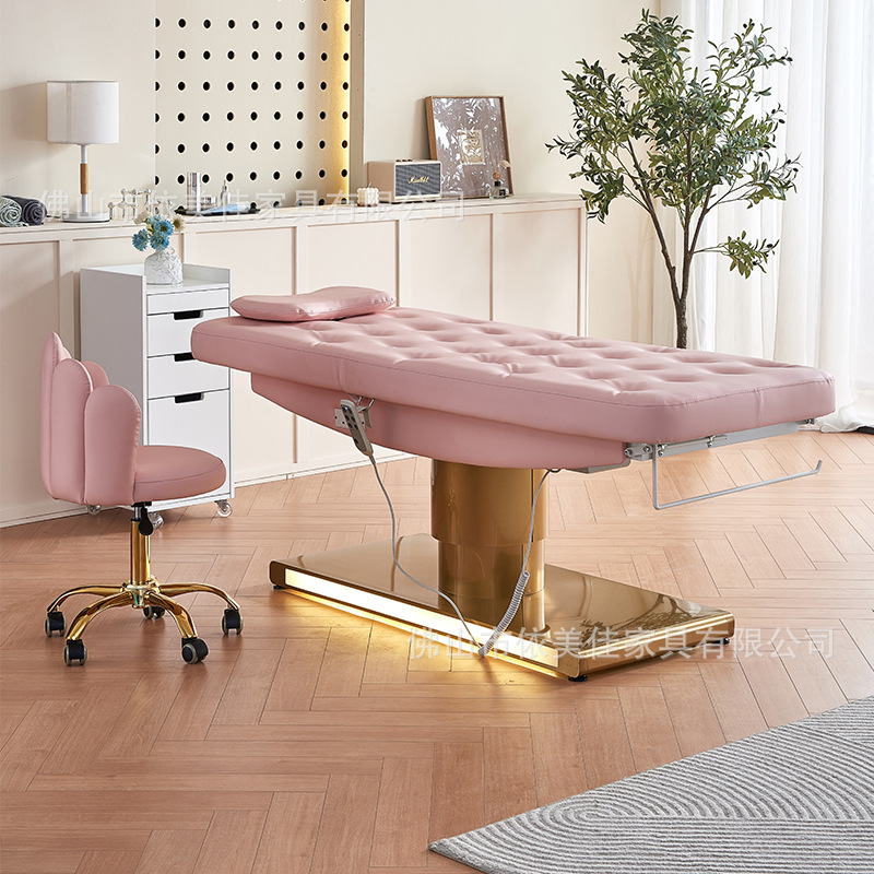 Cama de belleza eléctrica multifuncional, masaje, toma de orejas, empuje de patrón de espalda, bordado, ajuste de elevación y bajada para salón de salud, salón de belleza especial